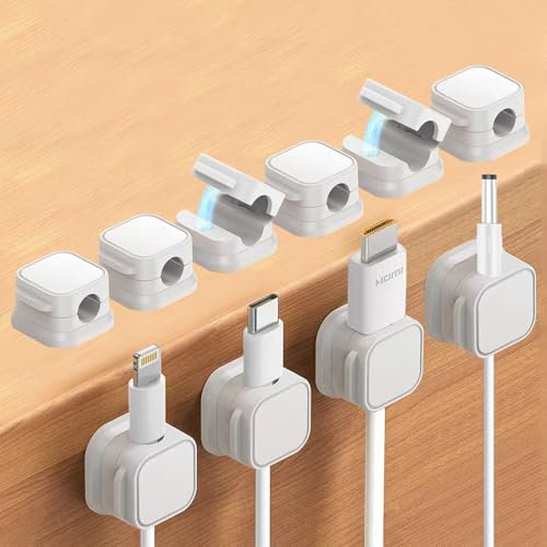 SENLINLIN Cord Organizer Holder, 10PCS Magnetic Desk Cable Clips Management, Hide Phone Charging Cable Keeper, Strong Adhesive Wire Charger Holder for Kitchen Appliances, Office, Home, Car, USB, HDMI