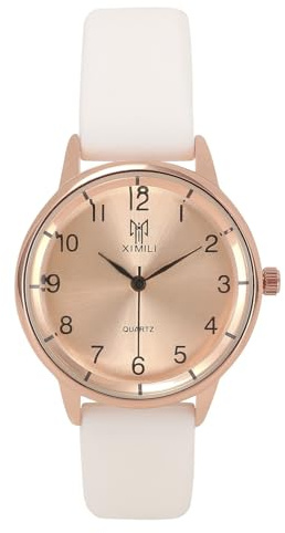 JSDDE Damen Armbanduhr mit Silikon Uhrenarmband Damenuhr Analog Quarzuhr Arabische Ziffer Kleideruhr für Damen Frauen (Weiß)