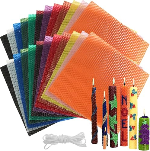 PQHIQ Beeswax Candle Making Kit for Adults Kids - 24 Sheets Colorful Chips with Wick Set, 20 * 20 cm DIY Gift for Making Handsome Rolling Candle for Party