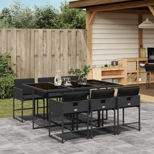 IKAYAA Set Tavolo da Giardino con Sedie da 7 Pezzi Set Pranzo Giardino Salotto da Esterno con Tavolo per Esterno, Patio, Balcone, Giardino, Terrazzo-Nero-7 pz