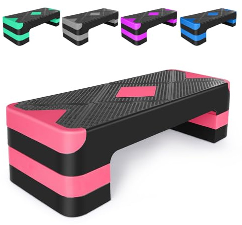 GYMFLEX Tabla acolchada para aeróbic, altura ajustable, con 3 niveles, 10/15/20 cm, antideslizante, para casa, color rosa