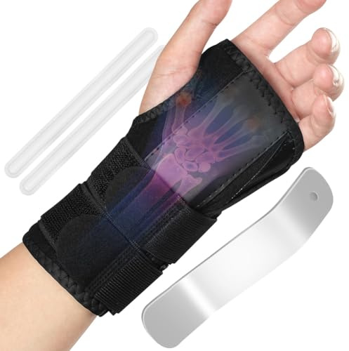 Beugo Orthese Poignet, Attelle Poignet Réglable avec 3 Éclisses Métalliques, Protege Poignets pour Tendinite, Arthrite et Entorses, Gauche(Noir)