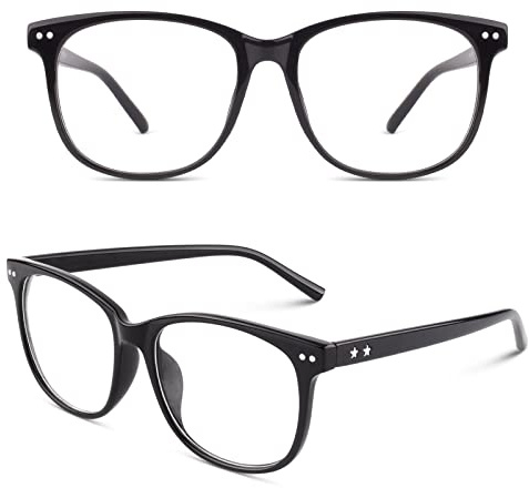 CGID CN81 Fake Glasses Women Men Large Oversized Clear Lens Horn Rimmed Glasses 100% UV400 Protection,Glossy Black