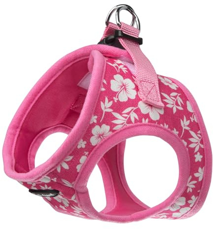 Bark Appeal Pink Hibiscus Step-in Dog Harness for Small to Medium Sized Pets – Updated Sizing, Re-Measuring is Essential – Soft Vest Harness – Anti-Choke with Adjustable Strap & Heavy Duty Clip – M