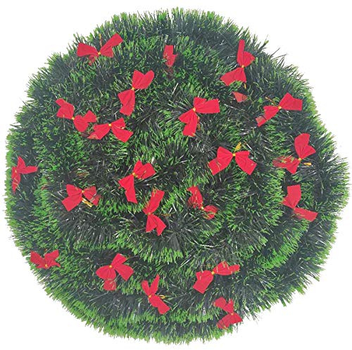 3Pcs x 8.2ft (Total:24.6ft) Christmas Tinsel Garlands with 24 Pcs Red Bows for Indoor and Outdoor Holiday Mardi Gras Xmas and Other Festivities Party Supply (Green)