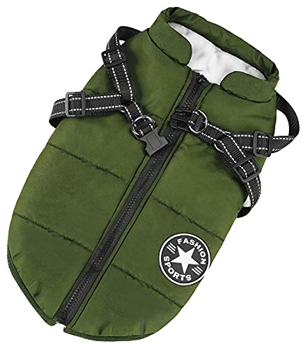 Aiboria Hundejacken für den Winter Winddicht Wasserdicht 2 in 1 Outfit Kaltwettermantel Hundewestengeschirr Welpen Winter Warme Jacke Kleines Grün S
