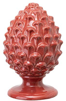 Baroni Home Pigna Sicilienne en Porcelaine Peint à la Main, Pigna Accessoire Décoratif de Salon, Pomme de Pin Traditionnelle, Porte-Bonheur et Surmeuble, Rouge, 14x14x22 cm (L)