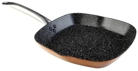 WECOOK! Professional Grillpfann Induktion Glatter 28 x 28 cm, Ökologischer Antihaft-Stein ohne PFOA, Geschmiedetes Aluminium, 2,8 mm Dick, Kupfer, Edelstahl-Griff, Vitrokeramik, Gas, Ofen