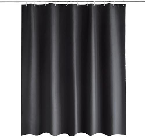 Trimming Shop Shower Curtain for Bathroom - Black, 180x200cm | Mould Proof and Mildew Resistant Washable Polyester Fabric Modern Bath Curtains with 12 Hooks