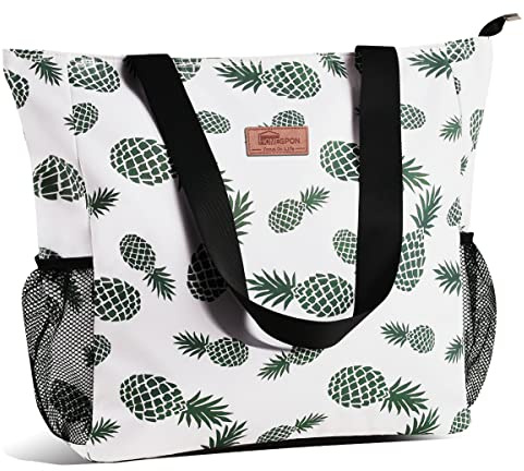 HOMESPON Large Waterproof Beach Tote Bag with Zip and Pockets for Women