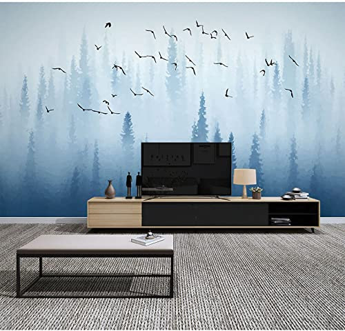 hpkcine 3D Wall Paper Hand Paint Flying Birds 3D Blue Forest Wallpaper Murals for Dinning Room Background Wall Mural 150Cm*105Cm