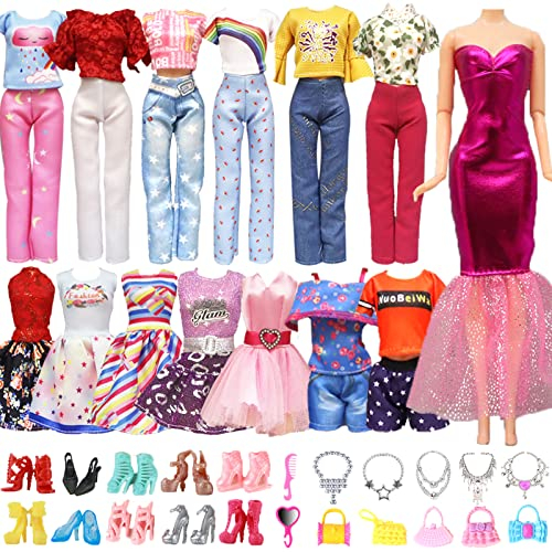 28 Stück Kleidung und Zubehör Puppen 3 Fashion Kleider 3 Freizeitbekleidung Kleidung( Tops und Hosen ) 10 Paar Schuhe 12 Zubehör für 11,5 Zoll Mädchen Puppen Kompatibel mit Barbie Puppen