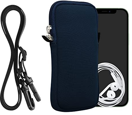 kwmobile Mobilväska för smartphones XXL – 7 tum – neopren mobiltelefonfodral marinblå med snöre – mobiltelefonväska med mobiltelefonkedja 17,7 x 8,5 cm innermått