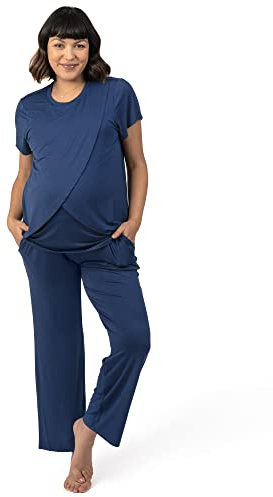 Kindred Bravely Tulip Hem Maternity Pajamas & Postpartum Lounge Sets for Women, Short Sleeve Nursing Pajamas (Navy Blue, Medium)