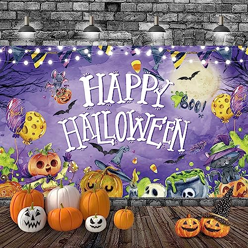 Aquarell Happy Halloween Banner, Niedlich Große Stoff Halloween Hintergrund Banner, Stoff Kürbis Fledermaus Schild Banne, Lila Halloween Party Deko Zeichen für Kinder Zuhause Wand Ourdoor Dekoration