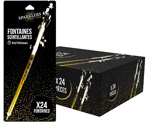 SPARKLERS CLUB Fontaines à Gateaux Scintillantes XXL 24cm - Lot de 24 - durée 90/100 Secondes pour Gateaux et Bouteilles de Champagne, Bougie Lumineuse d'ambiance pour Anniversaire - Catégorie F1