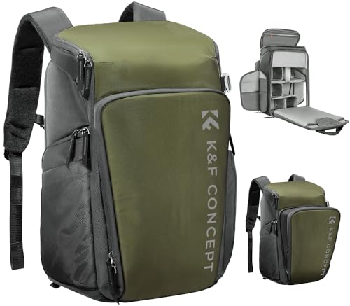 K&F CONCEPT Kamerarucksack, Fotorucksack für Fotografen, Kamerarucksack mit 15.6 Zoll-Laptopfach, kompatibel für Canon/Nikon/Sony/DJI Mavic Drone (Alpha Rucksack 25L),Grün