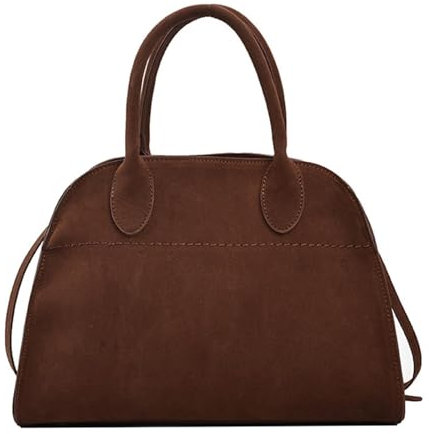 Vintage Damen Suede Tote - Faux Leder Handtasche, Retro Schultertasche Mit Top-Griff, Mode Umhängetasche (Braun Wildleder Klein)