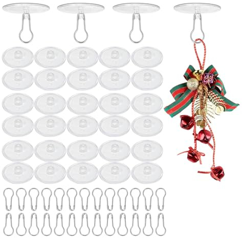 LANGNIDORIS Gancio Adesivo da Soffitto Autoadesivi Trasparenti da 30 Pezzi Senza Perforazione Ganci per Montaggio a Soffitto con Clip per Pennone Ganci Natalizia Decorativi per Camera da Letto Bagno