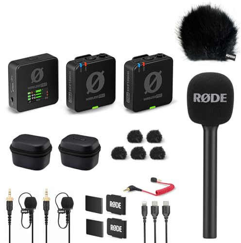 Rode Wireless Pro Trådlös Mikrofonset med Intervju GO Handadapter och Keepdrum Päls Vindskydd Svart