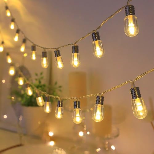 AGOTD Ghirlanda di luci a LED con batteria, 20 luci decorative a sfera trasparenti, stringa di luci a LED con timer per interni ed esterni, camera da letto, camera, matrimonio, festa, Natale