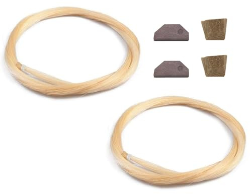 TUOREN 2 Hanks Violin Bow Hair Replacement Kit Include 2Pcs Bow Cork Plugs and 2Pcs Plastic Balanced Wedges, 29 inches Classic Horse Hair for Violin Viola Bows Accessories Natural White