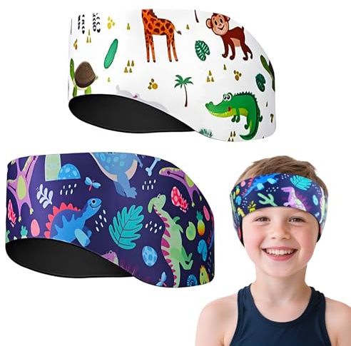 Diadema de Natación 2 Piezas Para Niños - Cinta Impermeable y Ajustable de Protección de Oídos Para Nadar, Surfear, Ducharse (Style 1, L)
