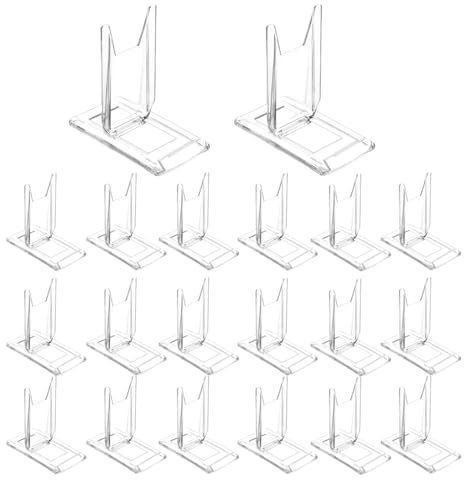 Jtuxcke 20 Packs Book Display Stand, Clear Display Holder Easel Collector Stand Acrylic Stands for Display Comic Book Holder Magazine Postcard Art DVD Album Jewelry Pictures Platter