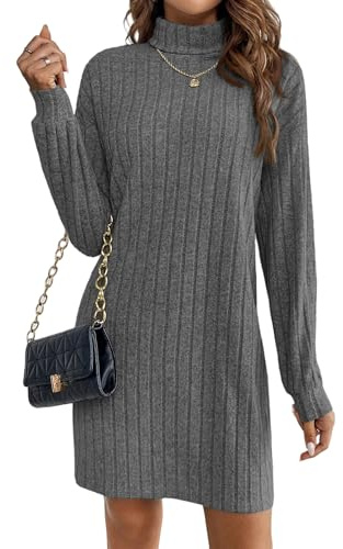 Zeagoo Women’s Jumper Dress UK Long Sleeve Ribbed Knitted Sweater Dress High Neck Straight Fit Autumn Winter Tunic Dresses