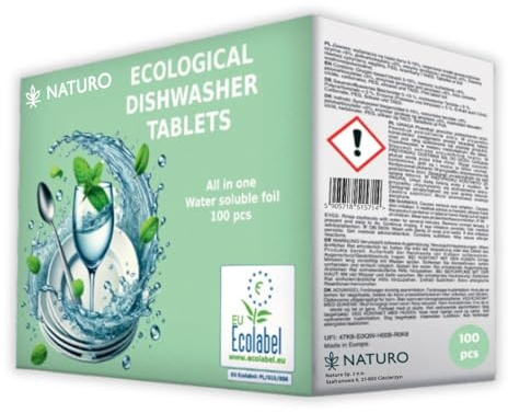 Naturo Spülmaschinentabs 100 Stück - Geschirrspültabs ohne Chemie, biologisch abbaubar, Spülmittel & Klarspüler - Geschirrreinigung Tabs