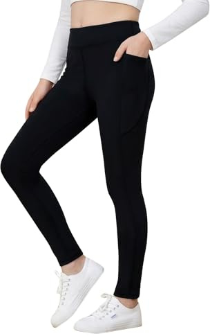 BALAYSIER Sportleggings, flickor, långa med ficka, flickor, yogabyxor, långa, elastiska, hög midja, sportbyxor för barn, för gymnastik, yoga, vardag