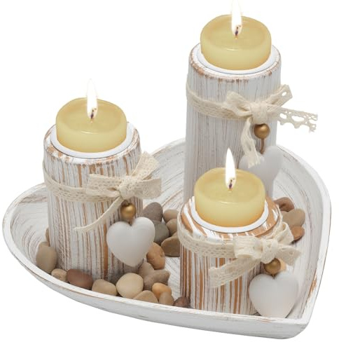 Set di 3 portacandele in legno con vassoio e ciondolo fai da te, portacandele in legno, portacandele a pilastro, decorazione per soggiorno, può essere utilizzato come decorazione o regalo