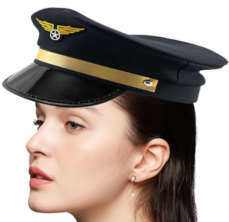 Pilot Costume Cap - Navy Style Captain Hat, Lightweight Adjustable Band, Authentic Decorative Look, Soft Durable Material | Airline Captain Hat Perfect for Parties, Adults, Men, Women, Flights Themed