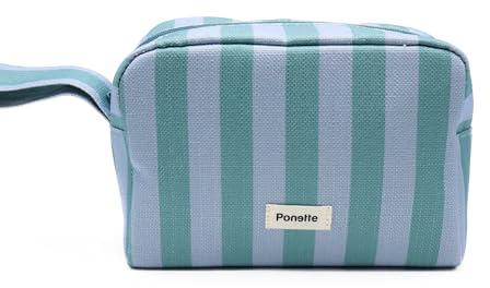 Ponette Neceser Mujer Menorca - Neceser de Viaje y Neceser de Maquillaje, Gran Capacidad, Plegable y Ligero - Bolsa de Aseo para Playa, Piscina y Gimnasio - Diseño a Rayas - Marca Española