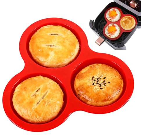 Molde para magdalenas para freidora de aire, bandeja para hornear cupcakes de 3 cavidades, moldes de silicona para horno microondas, pasteles pequeños, pudines, pasteles, desayunos