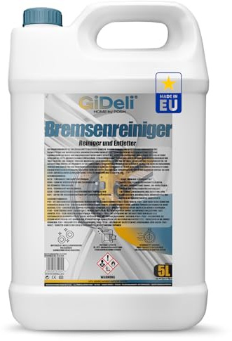 GiDeli Detergente per freni, tanica da 5 l, per auto, moto e bicicletta, rimuove olio, grasso, polvere dei freni, residui di colla, sgrassante da officina, asciugatura rapida, senza lasciare residui