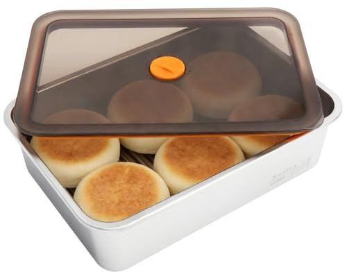 UOCAI Contenedor para masa de pizza 4,2L – Caja hermética de acero inoxidable con tapa de silicona – Contenedor para nevera, box de fermentación, recipiente apilable para cocina y alimentos