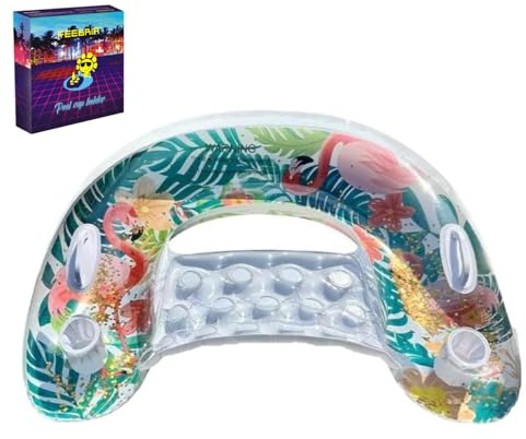 DEJIN Sillón hinchable de piscina para adultos, XL, 120 x 90 cm, con 4 soportes para bebidas y 2 asas, resistente anillo de natación de PVC de 0,6 mm para lago, río, playa y fiesta de verano en la