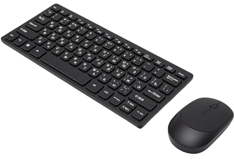 Denash Ryskt Tangentbord och Mus, 78 Tangenter 2.4G Trådlös Tangentbordsmuskombination med Tyst Klick, Tunn Ergonomisk Tangentbord-mussats för PC Laptop Desktop