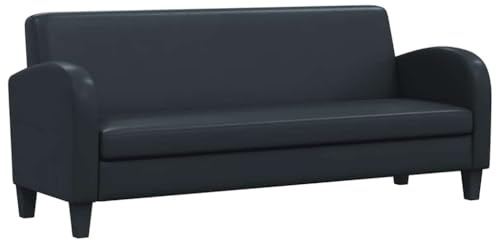 ULUYYUC Canapé 3 places en cuir synthétique noir, canapé rembourré classique avec cadre en bois massif, canapé confortable pour salon et bureau, 183 x 70 x 76 cm, trois places avec rembourrage en