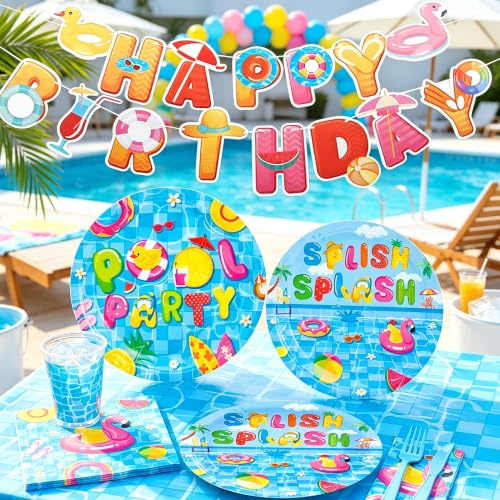 BACH AND BOUJEE platos fiesta piscina verano cumpleaños decoración acuática | plato fiesta piscina decoración cumpleaños verano natación invitados