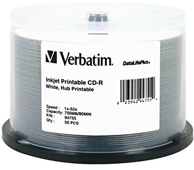Verbatim CD-R 80MIN 700MB 52X DataLifePlus White Inkjet, Hub Printable 50pk Spindle - blank CDs (Hub Printable 50pk Spindle, CD-R, Spindle)