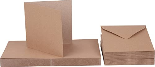 Craft UK 2050 5 x 5 inch Kraft Card and Envelope pack of 50 - Brown