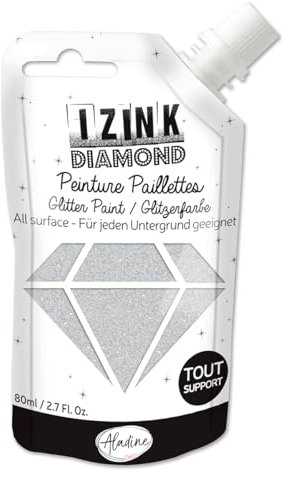 Aladine - Izink Diamond Argenté 80 ml - Peinture Pailletée - Pour Tout Support : Papier, Tissu, Béton, Métal, Bois - DIY et Loisirs Créatifs - Déco Brillante - Gris Argent