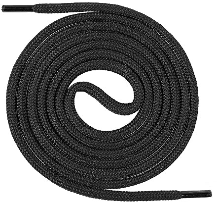 Mount Swiss Lacets ronds noirs 160 cm – 4,5 mm épais – robustes sans nœud – chaussures sécurité, bottes, randonnée, trekking, travail – embouts anti-effilochage – usage pro