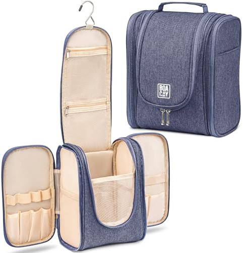BOACAY Trousse de Toilette Femme, Homme, Enfant, Sac de Voyage Cosmétique à Suspendre, Vanity Souple et Pliable pour la Douche ou Maquillage
