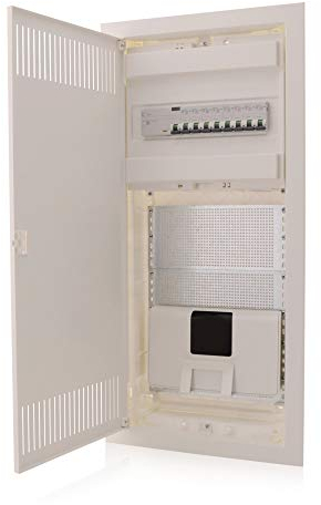 Intratec Multimediaverteiler & Sicherungskasten Kombi Unterputz, IP30, 717x346x92mm, 1-reihig, 12+2 Module, Stahltür weiß RAL 9003, Kommunikationsverteiler