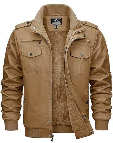 KEFITEVD Vestes Polaires d'hiver pour Hommes Veste Chaude de Travail Epaisse Manteau Coupe-vent avec Poches Coton,Kaki,L