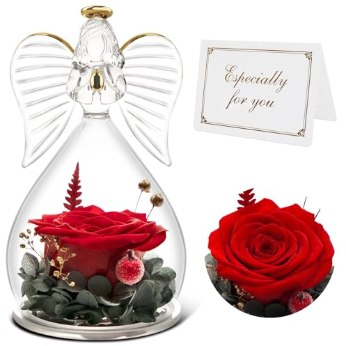 Qinqinxin Regali per mamma nonna Infinity Rose Angelo Figura Regalo di compleanno per donne, originale rosa eterna in vetro, regalo per mamma nonna per Natale, festa della mamma, San Valentino