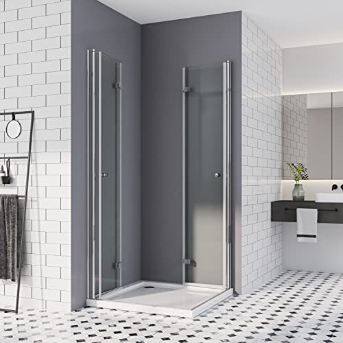 Duschkabine 75x90 cm,Falttür Eckeinstieg Duschwand Falttürkabine klappbar Dusche 180º Duschtür Duschabtrennung 6mm Nano-Beschichtung ESG Glas 185cm